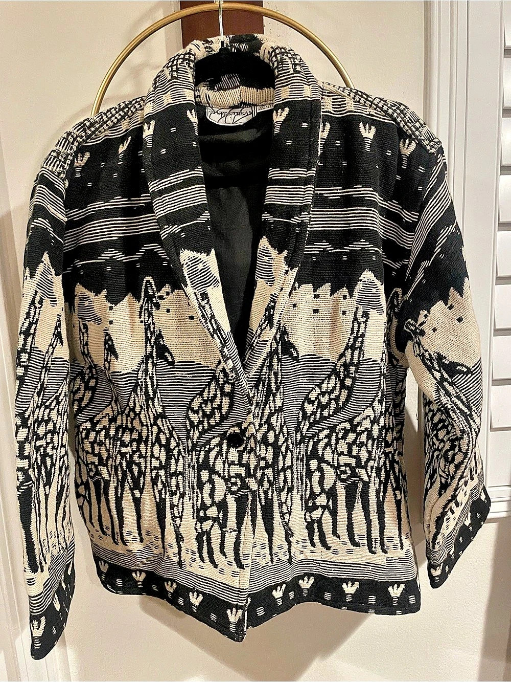 SPEAKS Printed Cotton Jacket in Black & Cream Like New